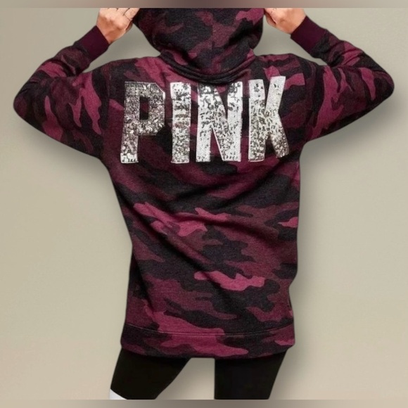 Sweatshirt Varsity Hoodie Victoria’s Secret PINK Funnel Full Bling Camouflage - Picture 2 of 7